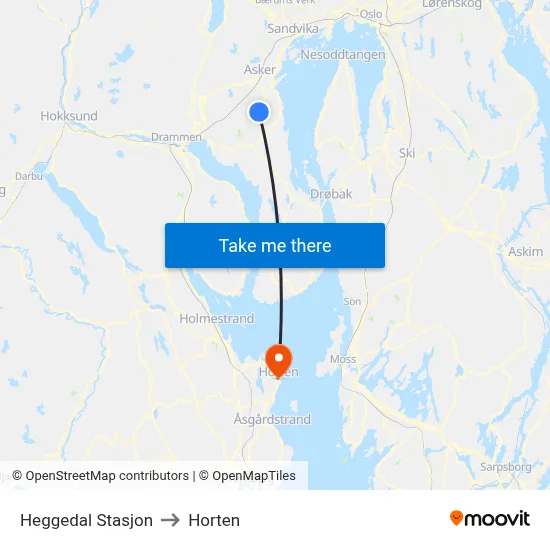 Heggedal Stasjon to Horten map