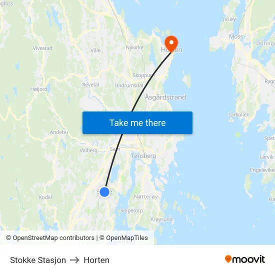 Stokke Stasjon to Horten map