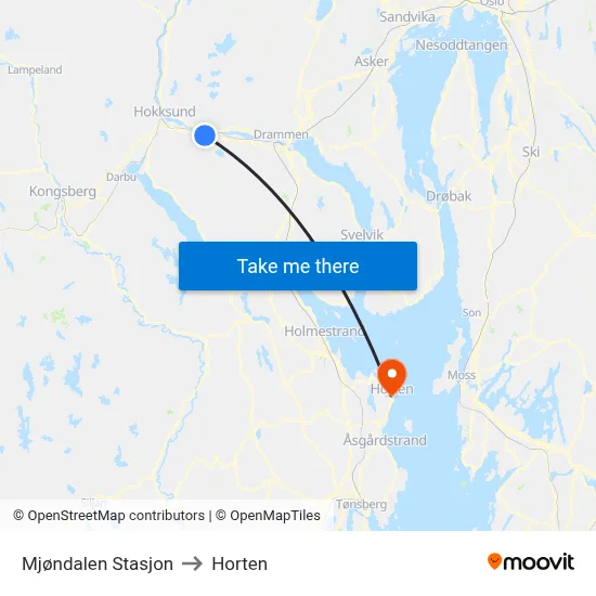 Mjøndalen Stasjon to Horten map