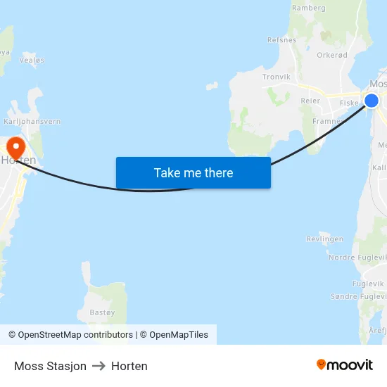 Moss Stasjon to Horten map