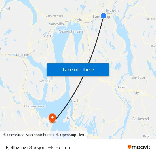 Fjellhamar Stasjon to Horten map