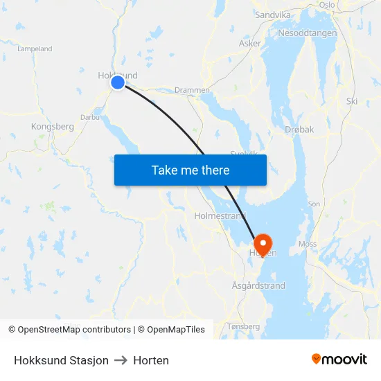 Hokksund Stasjon to Horten map