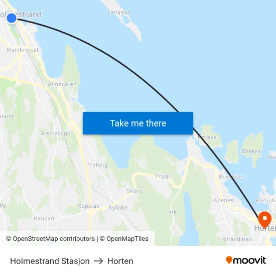 Holmestrand Stasjon to Horten map