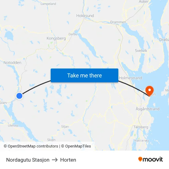 Nordagutu Stasjon to Horten map