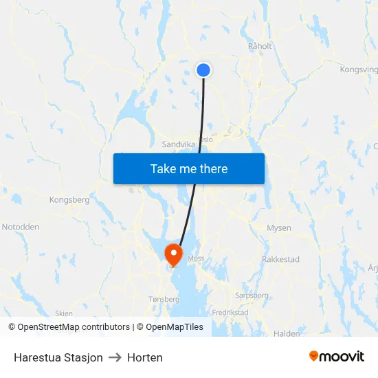 Harestua Stasjon to Horten map