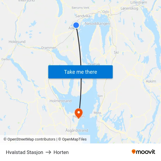 Hvalstad Stasjon to Horten map