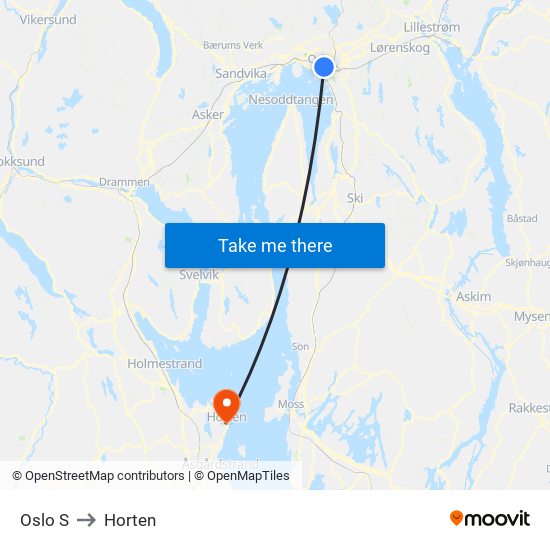 Oslo S to Horten map