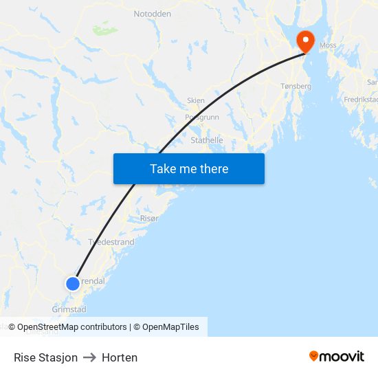 Rise Stasjon to Horten map