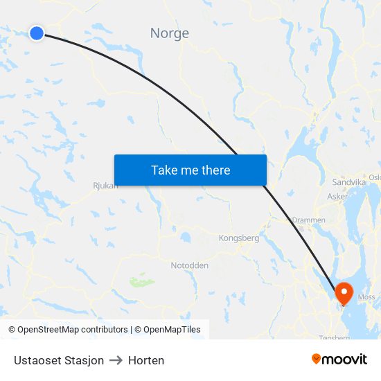 Ustaoset Stasjon to Horten map