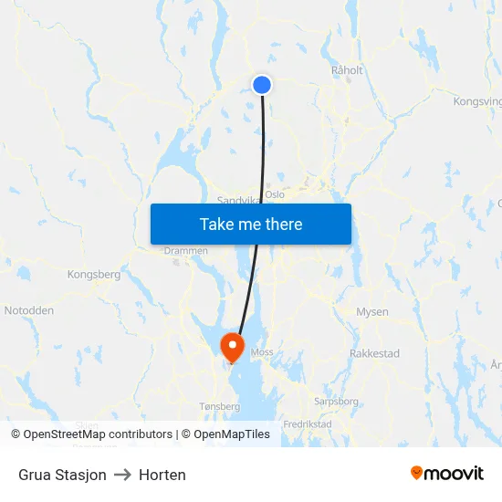 Grua Stasjon to Horten map