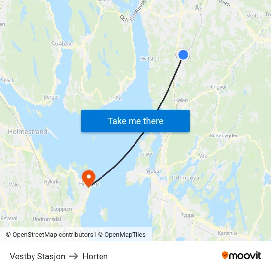 Vestby Stasjon to Horten map