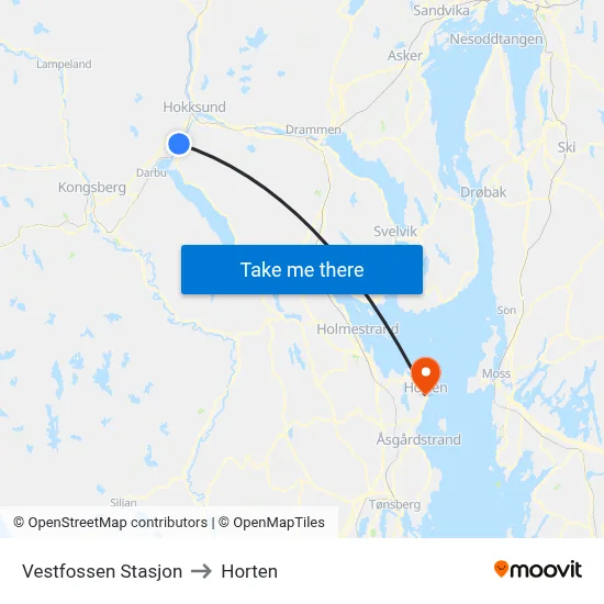 Vestfossen Stasjon to Horten map