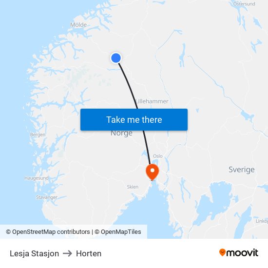 Lesja Stasjon to Horten map