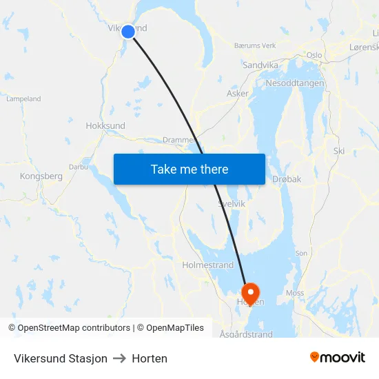Vikersund Stasjon to Horten map
