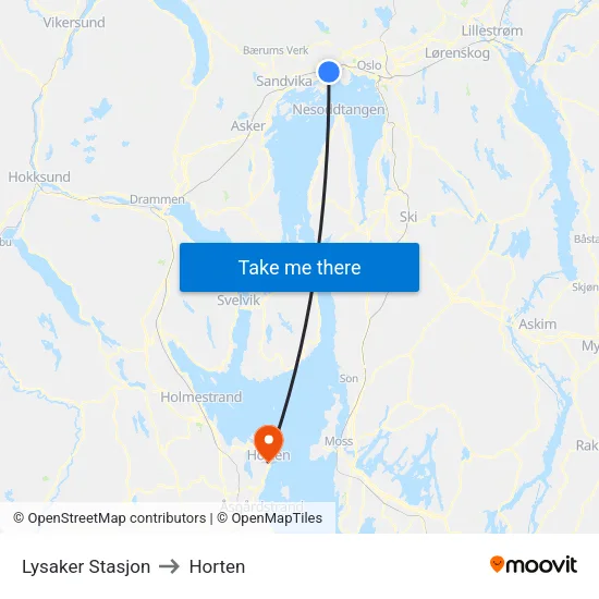 Lysaker Stasjon to Horten map
