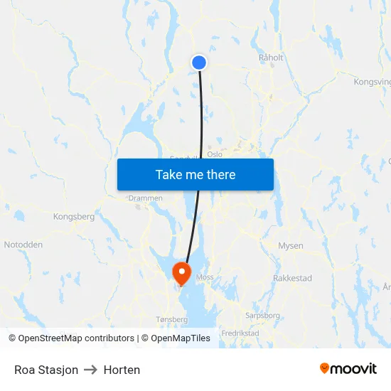 Roa Stasjon to Horten map