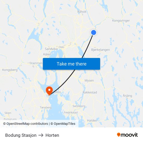 Bodung Stasjon to Horten map