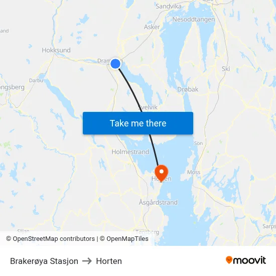 Brakerøya Stasjon to Horten map