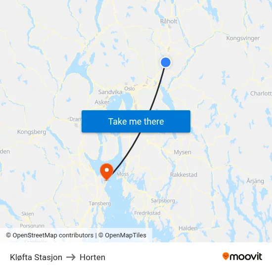 Kløfta Stasjon to Horten map