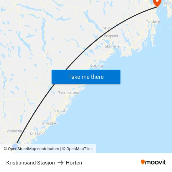 Kristiansand Stasjon to Horten map