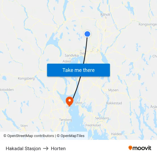 Hakadal Stasjon to Horten map