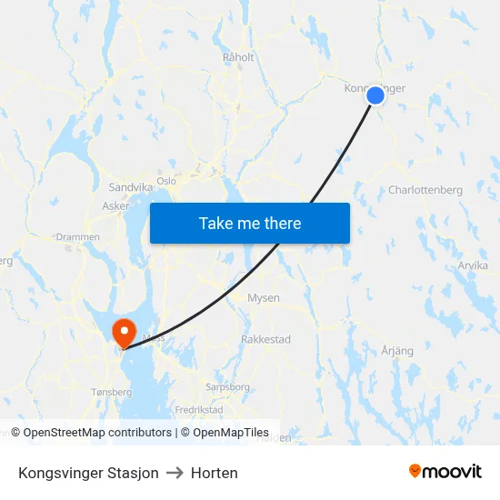 Kongsvinger Stasjon to Horten map