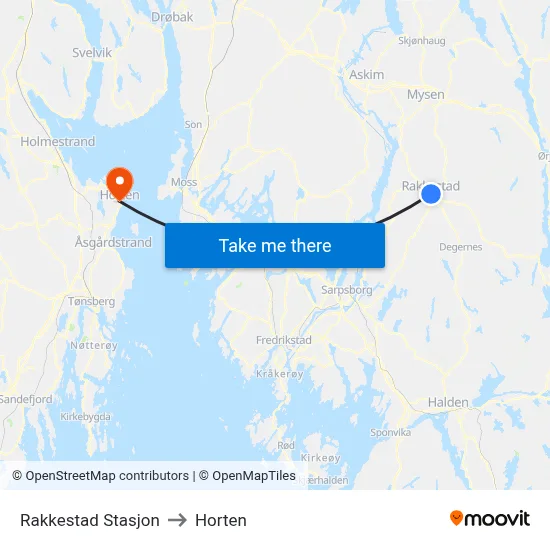 Rakkestad Stasjon to Horten map