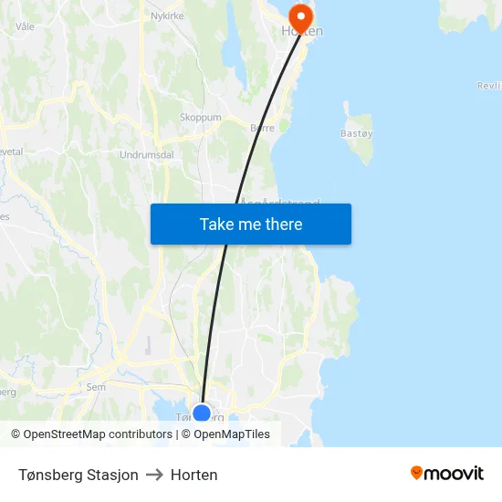 Tønsberg Stasjon to Horten map