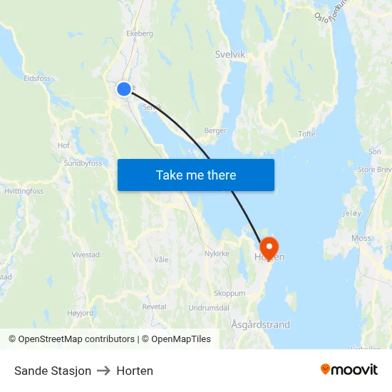 Sande Stasjon to Horten map