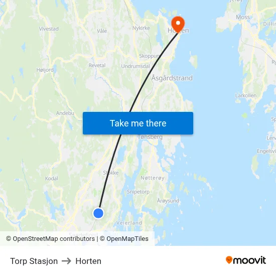Torp Stasjon to Horten map