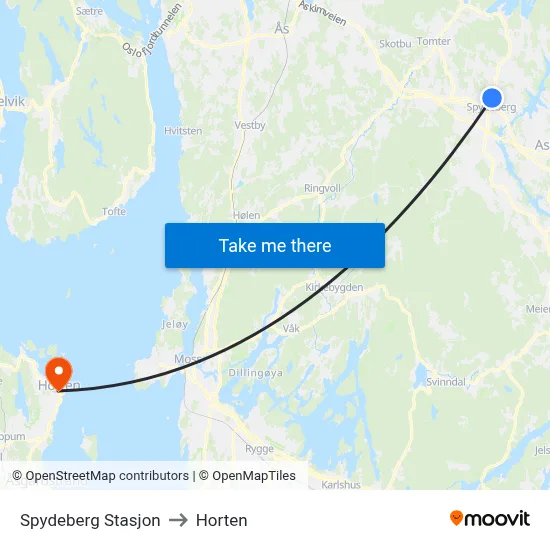 Spydeberg Stasjon to Horten map