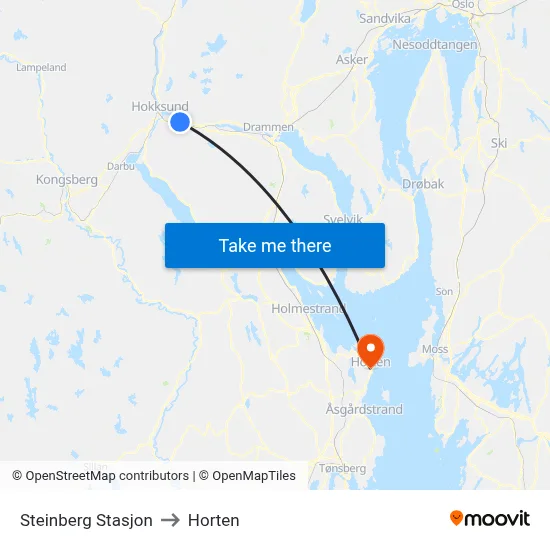 Steinberg Stasjon to Horten map