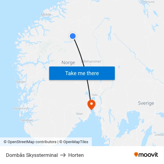 Dombås Skyssterminal to Horten map