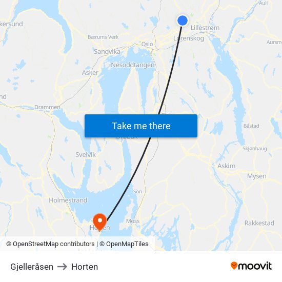 Gjelleråsen to Horten map