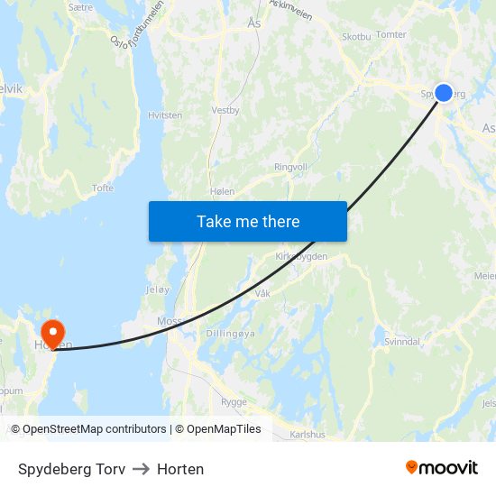 Spydeberg Torv to Horten map