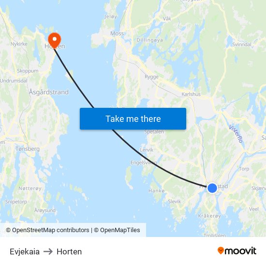 Evjekaia to Horten map