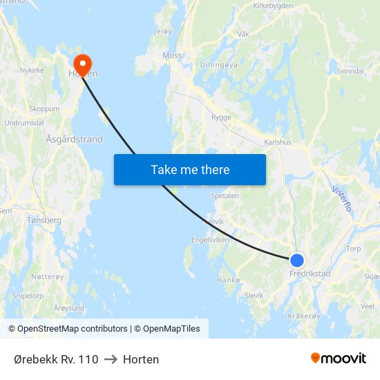 Ørebekk Rv. 110 to Horten map