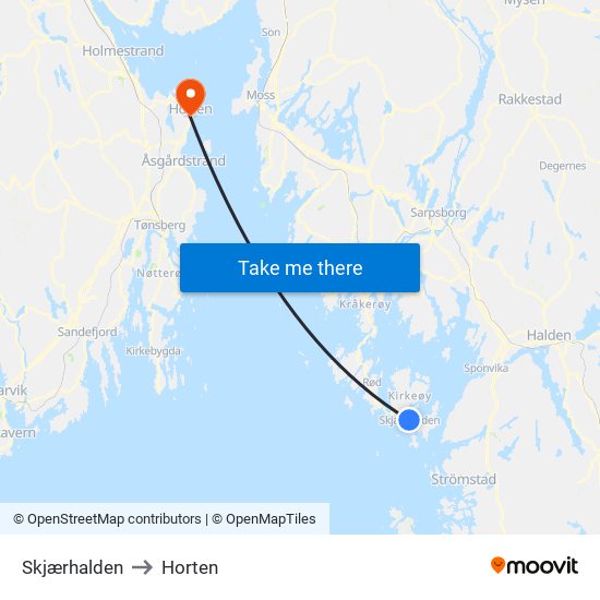 Skjærhalden to Horten map