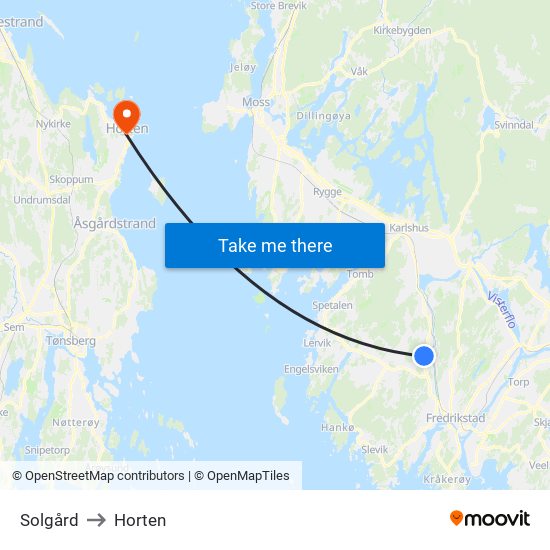 Solgård to Horten map