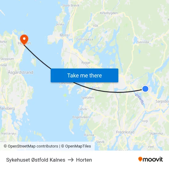Sykehuset Østfold Kalnes to Horten map