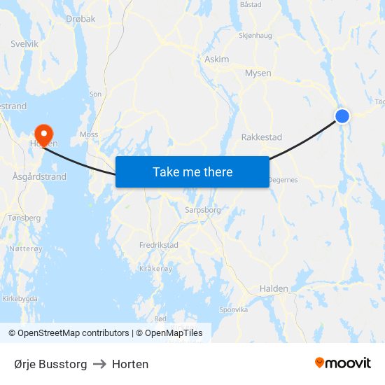 Ørje Busstorg to Horten map
