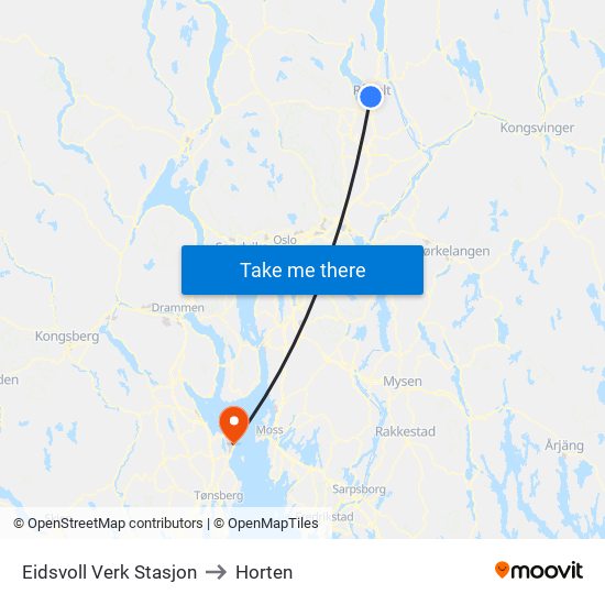 Eidsvoll Verk Stasjon to Horten map