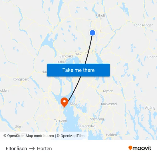Eltonåsen to Horten map