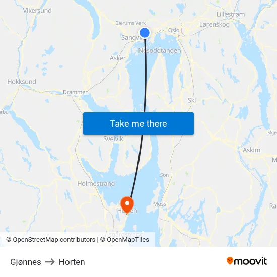Gjønnes to Horten map