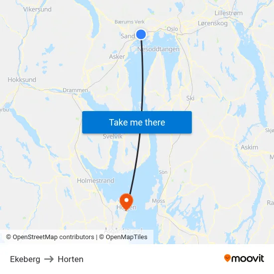 Ekeberg to Horten map