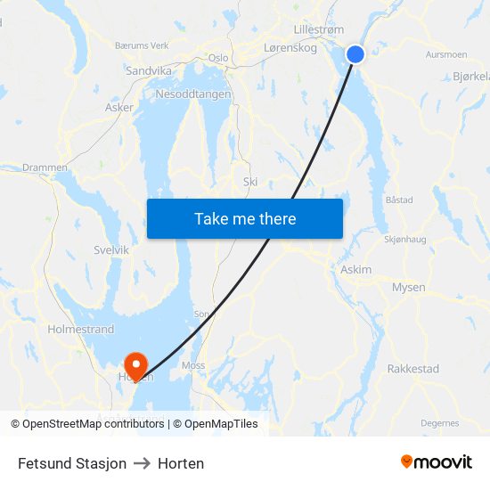 Fetsund Stasjon to Horten map