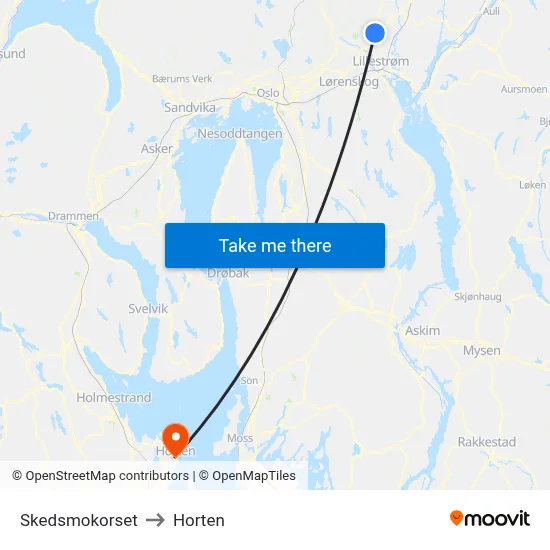 Skedsmokorset to Horten map