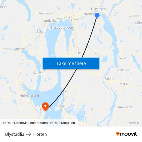 Blystadlia to Horten map