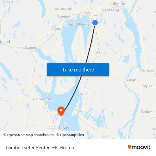 Lambertseter Senter to Horten map