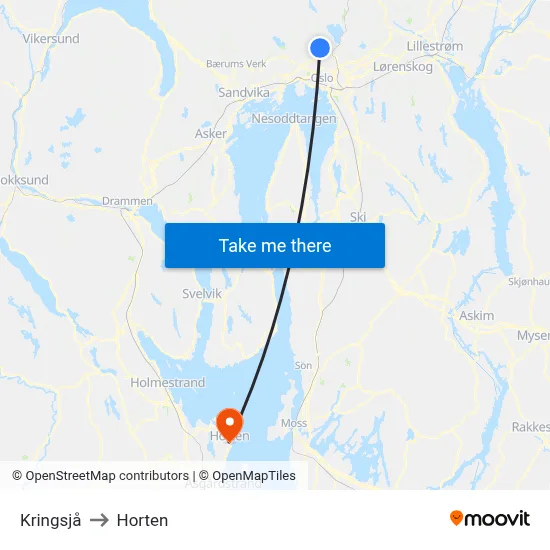 Kringsjå to Horten map
